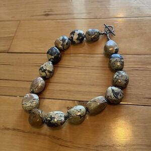 Chunky Jasper Beaded Statement‎ Necklace Boho Elegant Large Piece Tumbled Gems